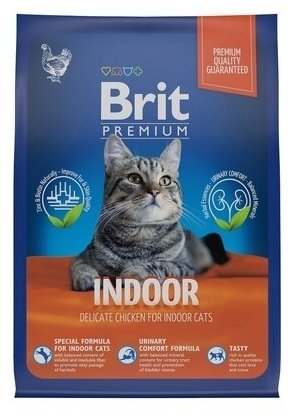Brit Сухой корм премиум класса Premium Cat Indoor с курицей для кошек домашнего содержания 5049769 2 кг 60042 (2 шт)