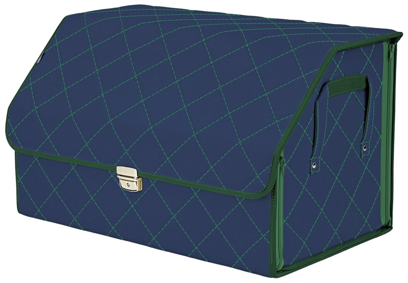Органайзер-саквояж в багажник "Союз Премиум" (размер XL). Цвет: синий с зеленой прострочкой Ромб.