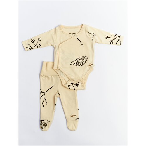 фото Комплект: боди и ползунки с широкой резинкой wowo kids, синий, "фигуры", размер 62 (3-6 месяцев)