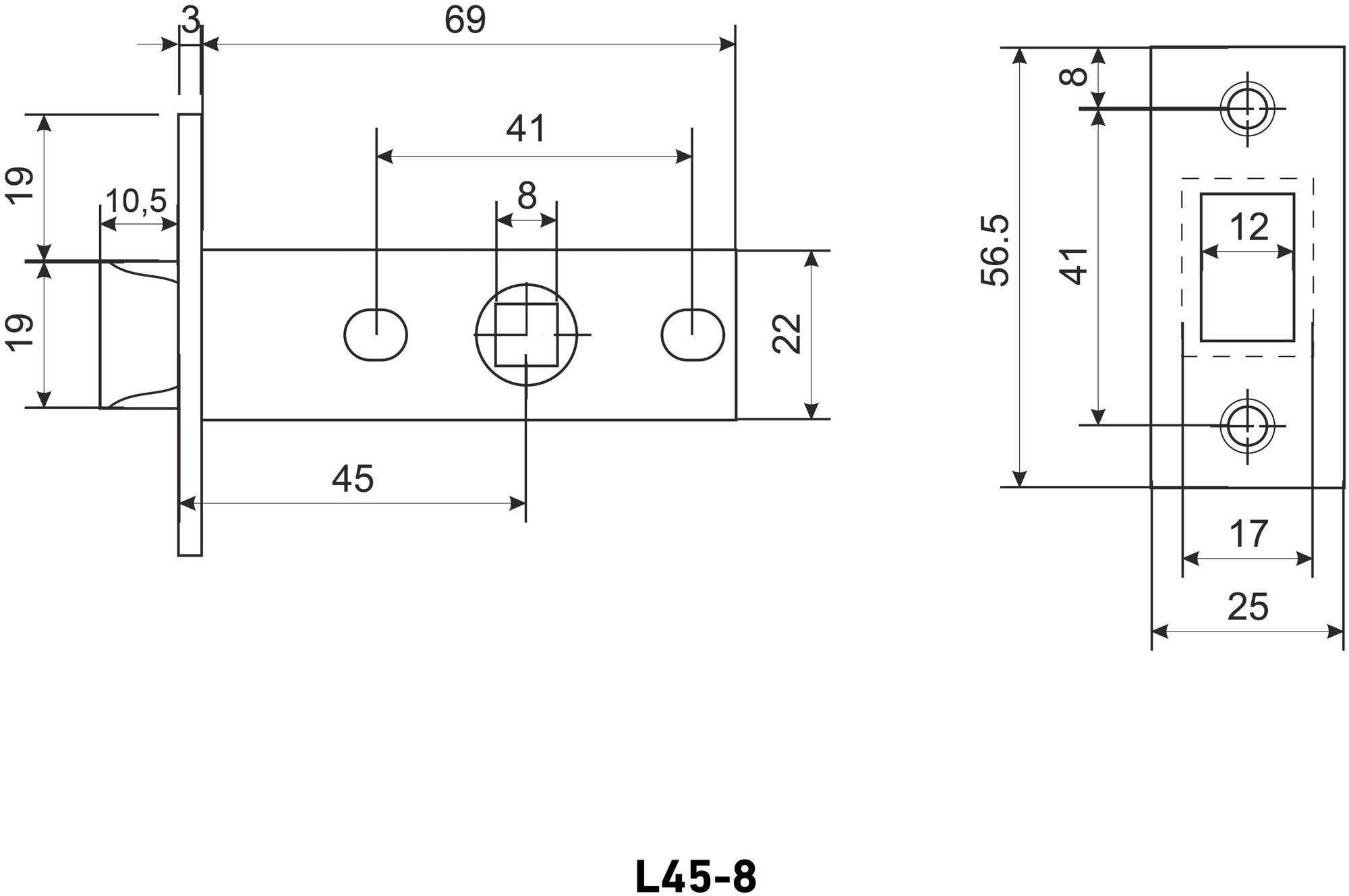 Защелка дверная межкомнатная аллюр АРТ L45-8 AC, старая медь, торцевая планка 25 мм - фотография № 2