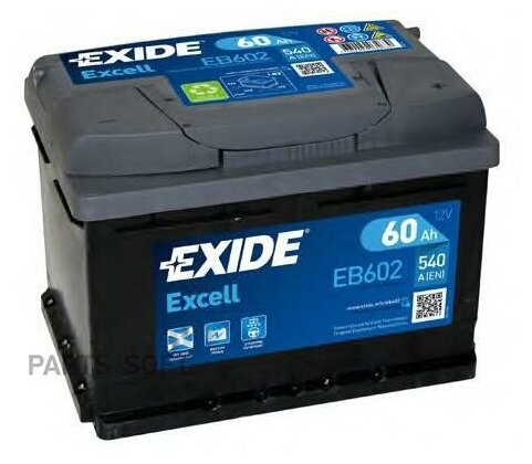 Аккумуляторная батарея EXCELL [12V 60Ah 540A B13] EXIDE / арт. EB602 - (1 шт)