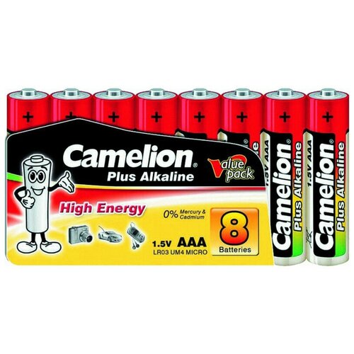 Батарейка AAA - Camelion Alkaline Plus LR03 LR03-SP-8 (8 штук) батарейка aaa aa pkcell lr6 12 lr03 8 12 8 штук