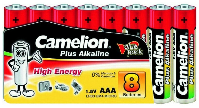 Батарейка AAA - Camelion Alkaline Plus LR03 LR03-SP-8 (8 штук)