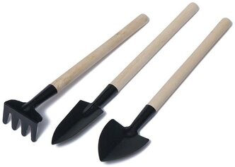 Greengo Набор садового инструмента, 3 предмета: грабли, 2 лопатки, длина 24 см, деревянные ручки
