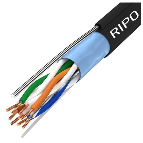 Кабель витая пара для локальной сети LAN FTP4 CAT5E 24AWG Cu PE Ripo outdoor с одножильным тросом уличный 50 метров 001-122025-50