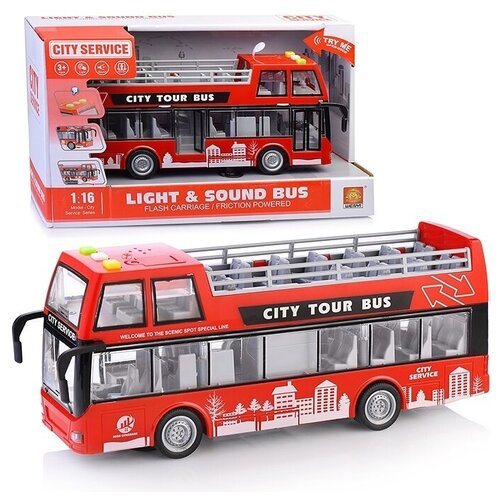 Автобус двухэтажный с открытой крышей свет/звук, инерционный, в коробке металлический двухэтажный автобус игрушка лондонский винтаж 18 см инерционный свет звук красный