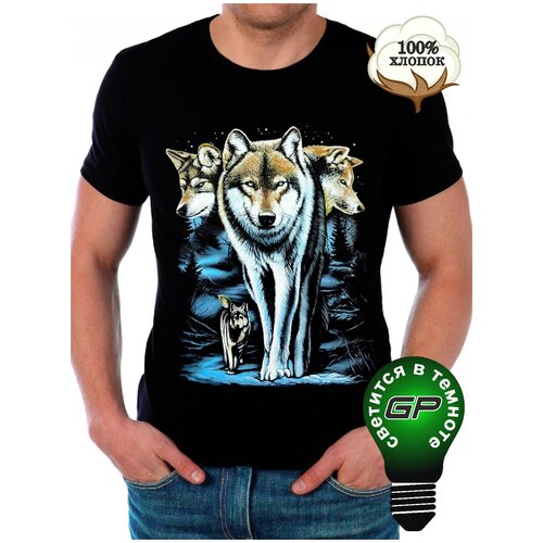 фото Glowpoint футболка волк волчья стая 9 для мужчин и женщин, для мальчиков и девочек унисекс оверсайз,52 glow point