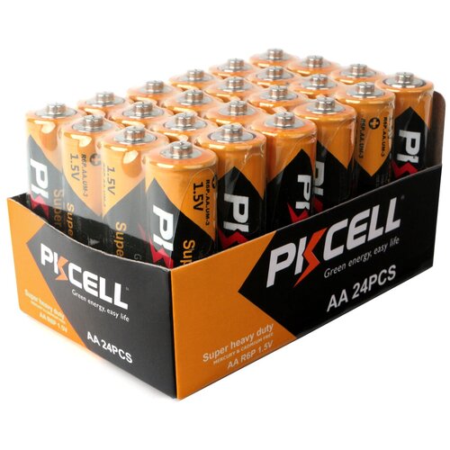 Батарейка AA - Pkcell R6P-4S-24 (24 штуки) батарейка солевой элемент питания pkcell 1 5 в d r20 r20p 2b 2 шт в блистере