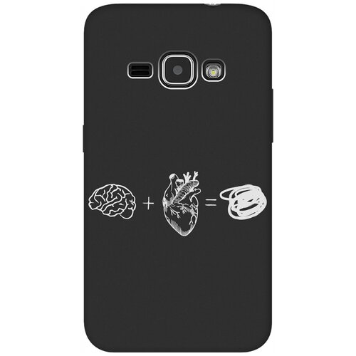 Матовый Soft Touch силиконовый чехол на Samsung Galaxy J1 (2016), Самсунг Джей 1 2016 с 3D принтом Brain Plus Heart W черный матовый soft touch силиконовый чехол на samsung galaxy j1 2016 самсунг джей 1 2016 с 3d принтом brain plus heart w черный