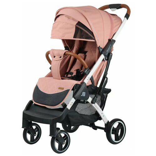 Коляска прогулочная Babalo CLASSIC, розовый/белая рама с лыжами