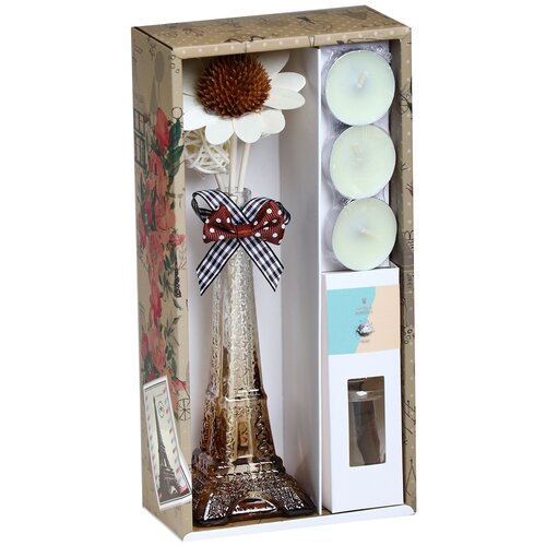 Набор подарочный Париж: ваза,свечи,аромамасло клубника,декор, Богатство Аромата