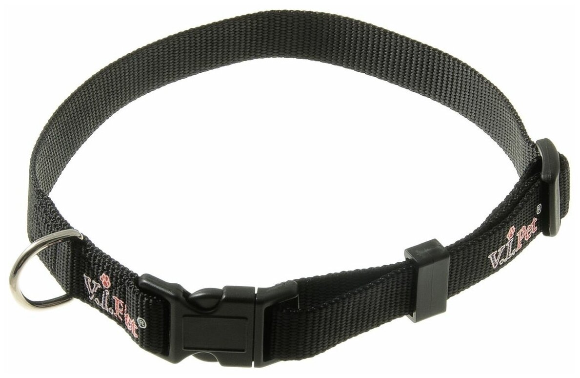 фото V. I. Pet. Ошейник нейлоновый (черный), фастекс, 20 мм x 35-56 см