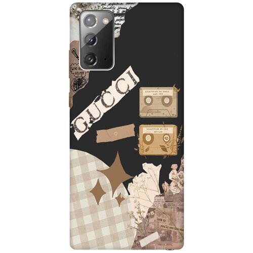 Матовый Soft Touch силиконовый чехол на Samsung Galaxy Note 20, Самсунг Ноут 20 с 3D принтом GUCCI Stickers черный матовый soft touch силиконовый чехол на samsung galaxy note 20 самсунг ноут 20 с 3d принтом stormtrooper stickers черный