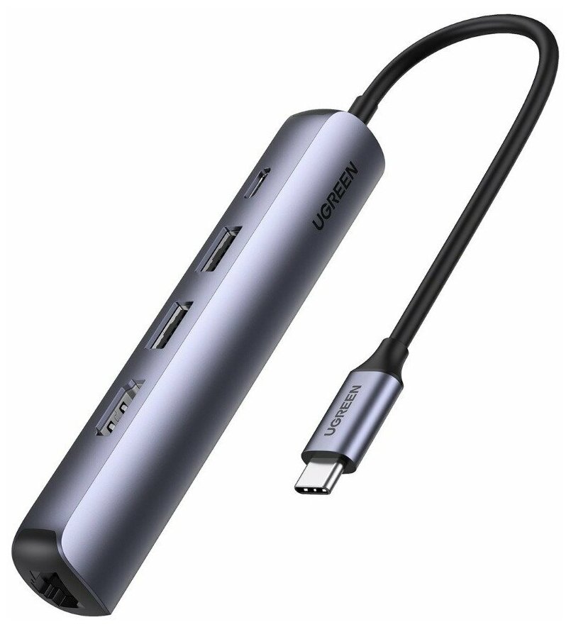 UGREEN. USB концентратор 5 в 1 (хаб), 2 x USB 3.0, HDMI, RJ45, PD (10919)