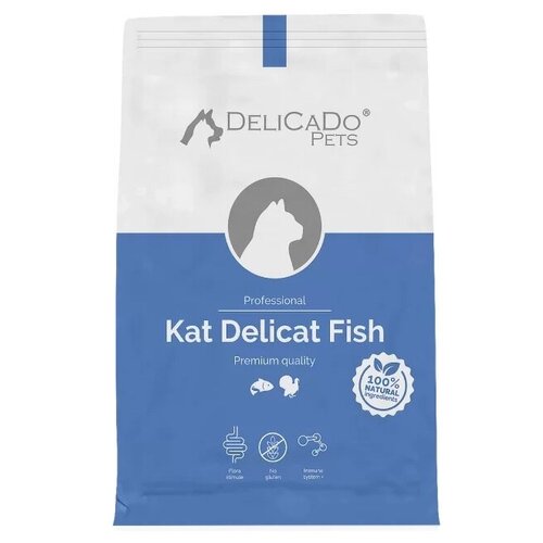 Delicado Kat Delicat Fish корм для активных кошек с Атлантической рыбой и индейкой, 10 кг
