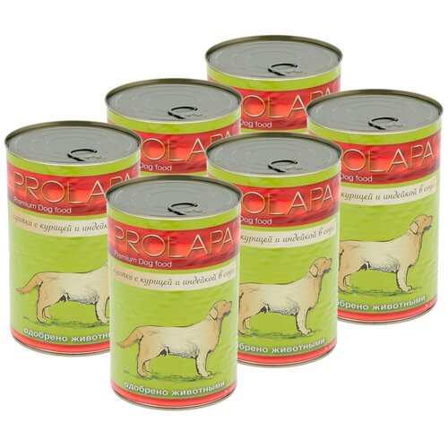 Корм консервированный Prolapa для собак, с курицей и индейкой , 6 шт по 850 гр