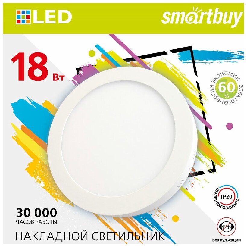 Накладной (LED) светильник Round SDL Smartbuy-18w/4000K/IP20