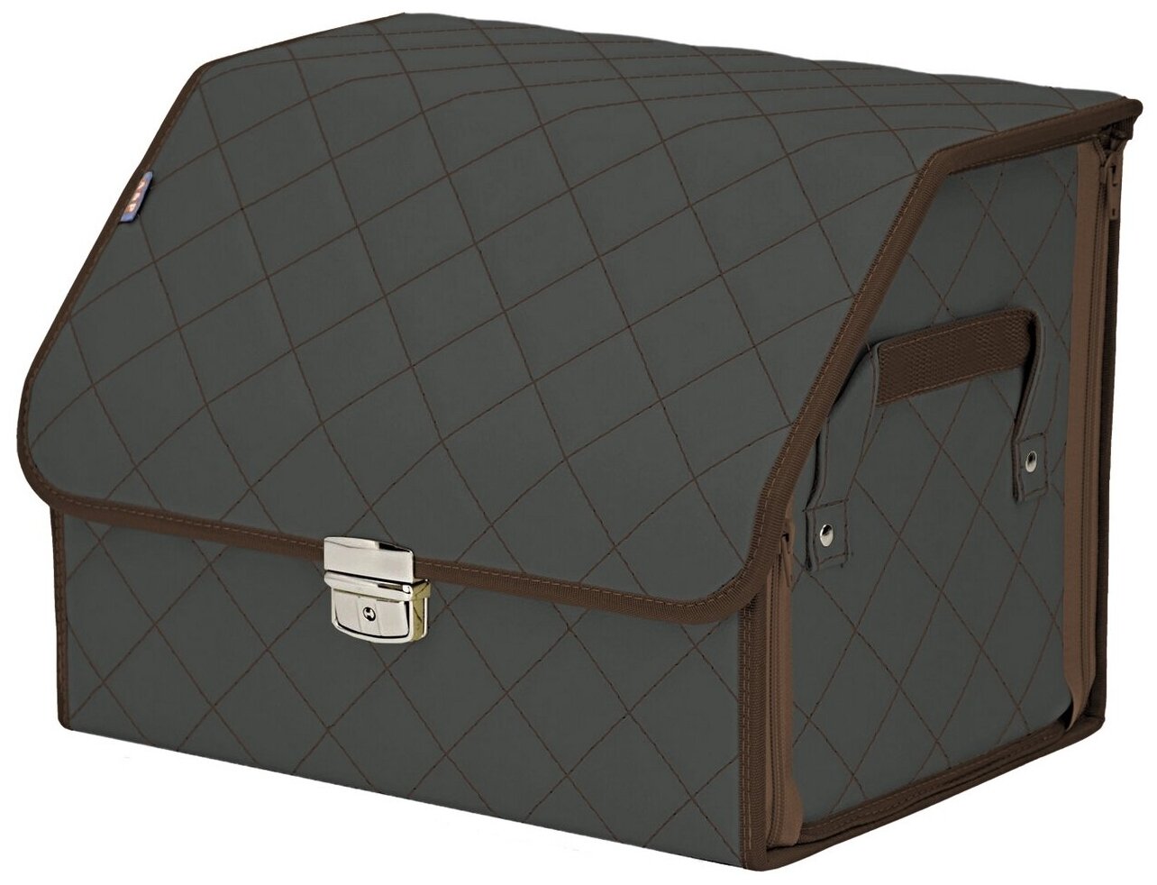 Органайзер-саквояж в багажник "Союз Премиум" (размер M). Цвет: серый с коричневой прострочкой Ромб.