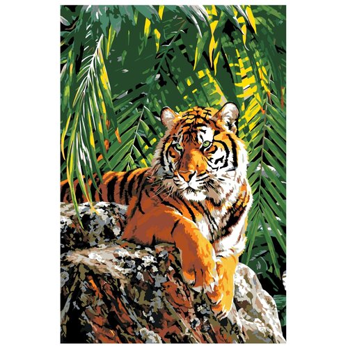 Картина по номерам, Живопись по номерам, 48 x 72, A394, тигр, животное, дикий, экзотика, тропики, умиротворение, спокойствие