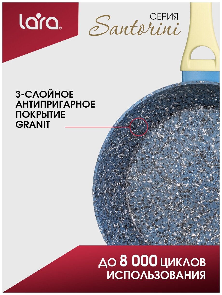 LR01-12-26 Сковорода LARA серия SANTORINI WOK 26см/2.7л Granit, индукц дно, крышка, ручка soft touch - фотография № 4