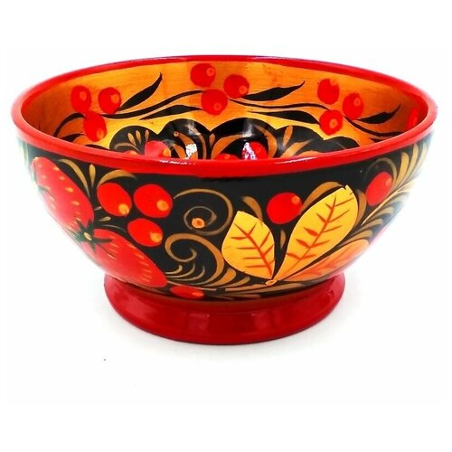 Хохлома Чаша Бульонница сувенирная деревянная 300мл, расписная, посуда кухонная, русский подарок, для дома, интерьера, декора, маме, подруге