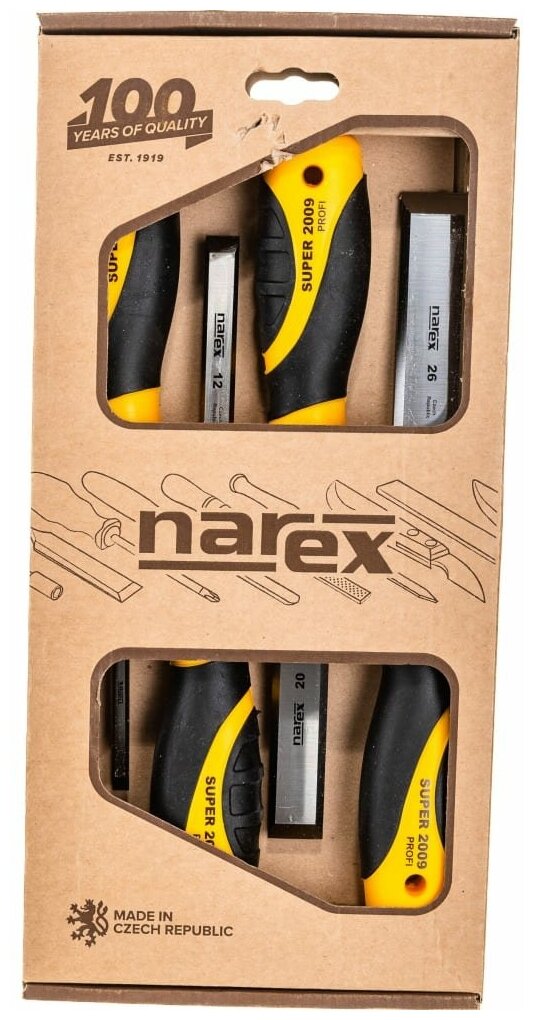 Набор из 4 плоских ударных стамесок с ручкой NAREX SUPER 2009 LINE PROFI (860600) 6122026мм