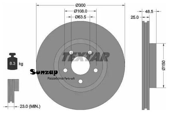 TEXTAR 92141305 Диск тормозной FORD Focus 2, C-Max VOLVO S40 (300мм) передний (1шт.) TEXTAR