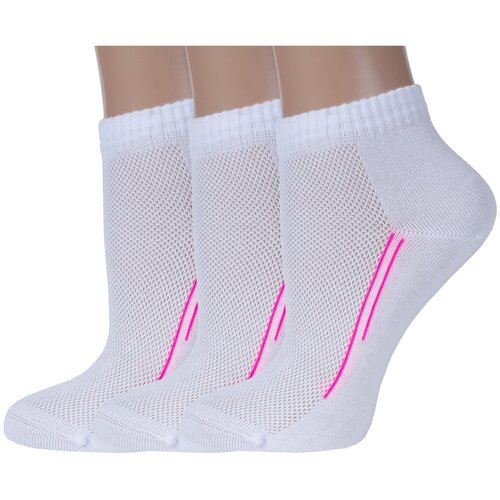 Комплект из 3 пар женских спортивных носков RuSocks (Орудьевский трикотаж) бело-розовые, размер 23-25