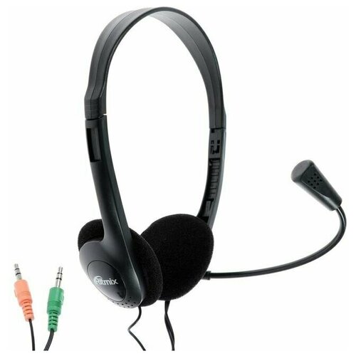 Наушники Ritmix RH-512M компьютерные микрофон 105 дБ 16 Ом 35 мм 18 м черные 62300₽