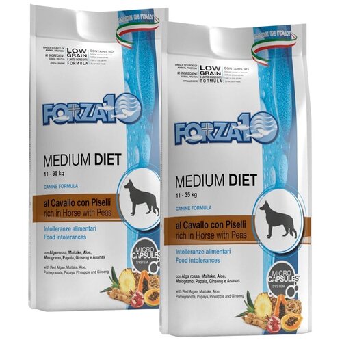 FORZA10 DOG MEDIUM DIET LOW GRAIN монобелковый низкозерновой для взрослых собак средних пород при аллергии с кониной и горохом (12 + 12 кг)