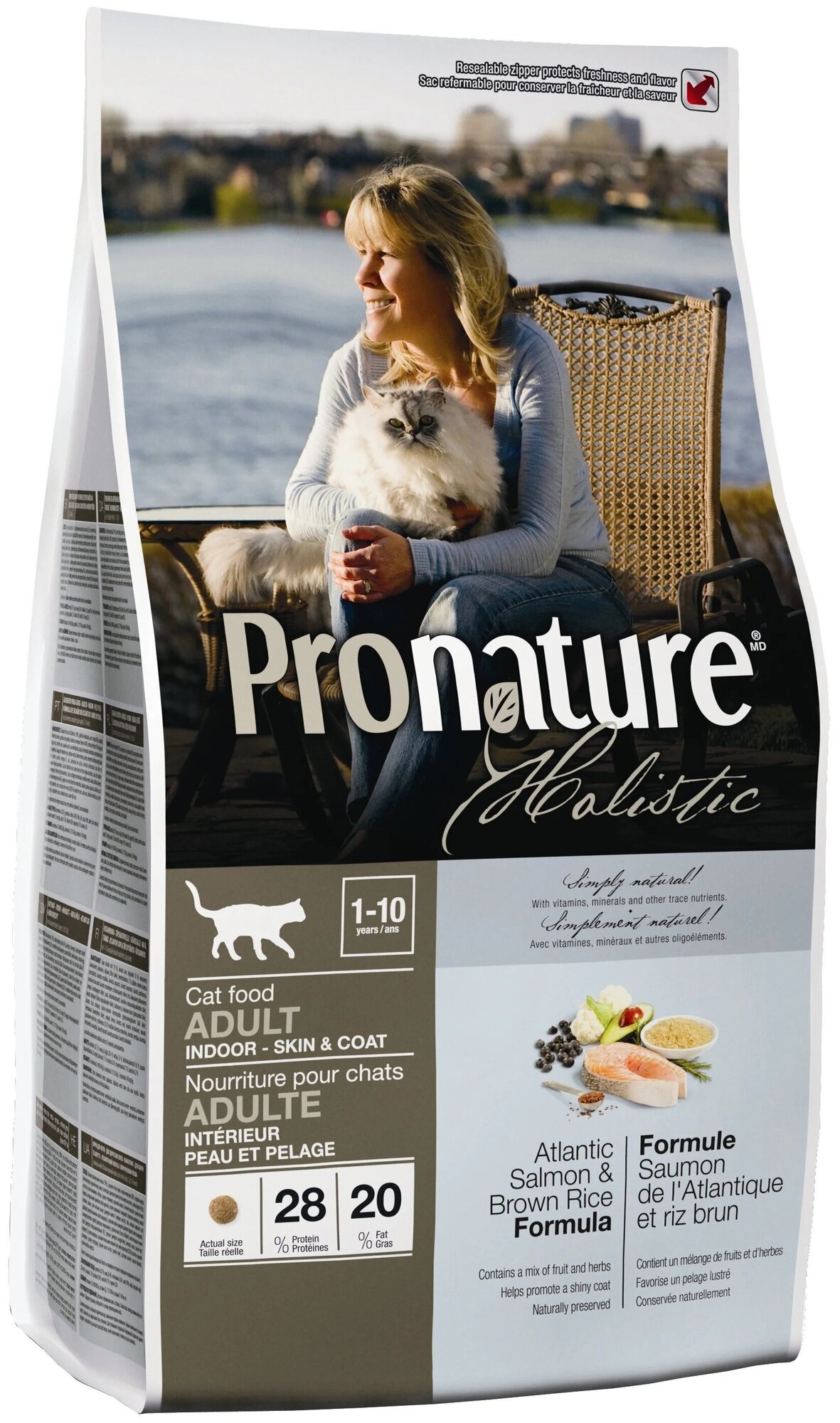 Корм Pronature Holistic Adult Indoor Skin & Coat Atlantic Salmon & Brown Rice Formula домашних кошек, для кожи и шерсти, с лососем и рисом, 340 г