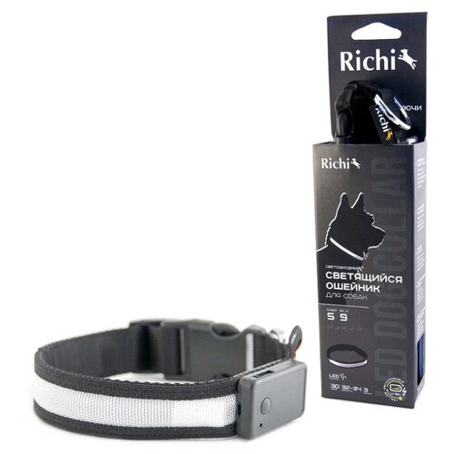 richi size 48 Ошейник RICHI 45-48см (L) черный со светящейся лентой, 3 режима, 2xCR2025 в компл.