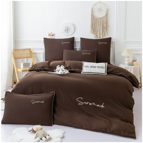 Комплект постельного белья Однотонный Сатин Вышивка на резинке CHR029/ 2 спальный