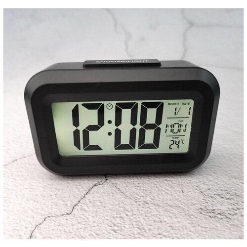 Светодиодный цифровой будильник, настольные часы для дома и офиса, подсветка, будильник, календарь, настольные часы DT-1861. Цвет корпуса Черный.