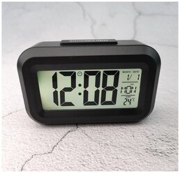 Светодиодный цифровой будильник, настольные часы для дома и офиса, подсветка, будильник, календарь, настольные часы DT-1861. Цвет корпуса Черный.