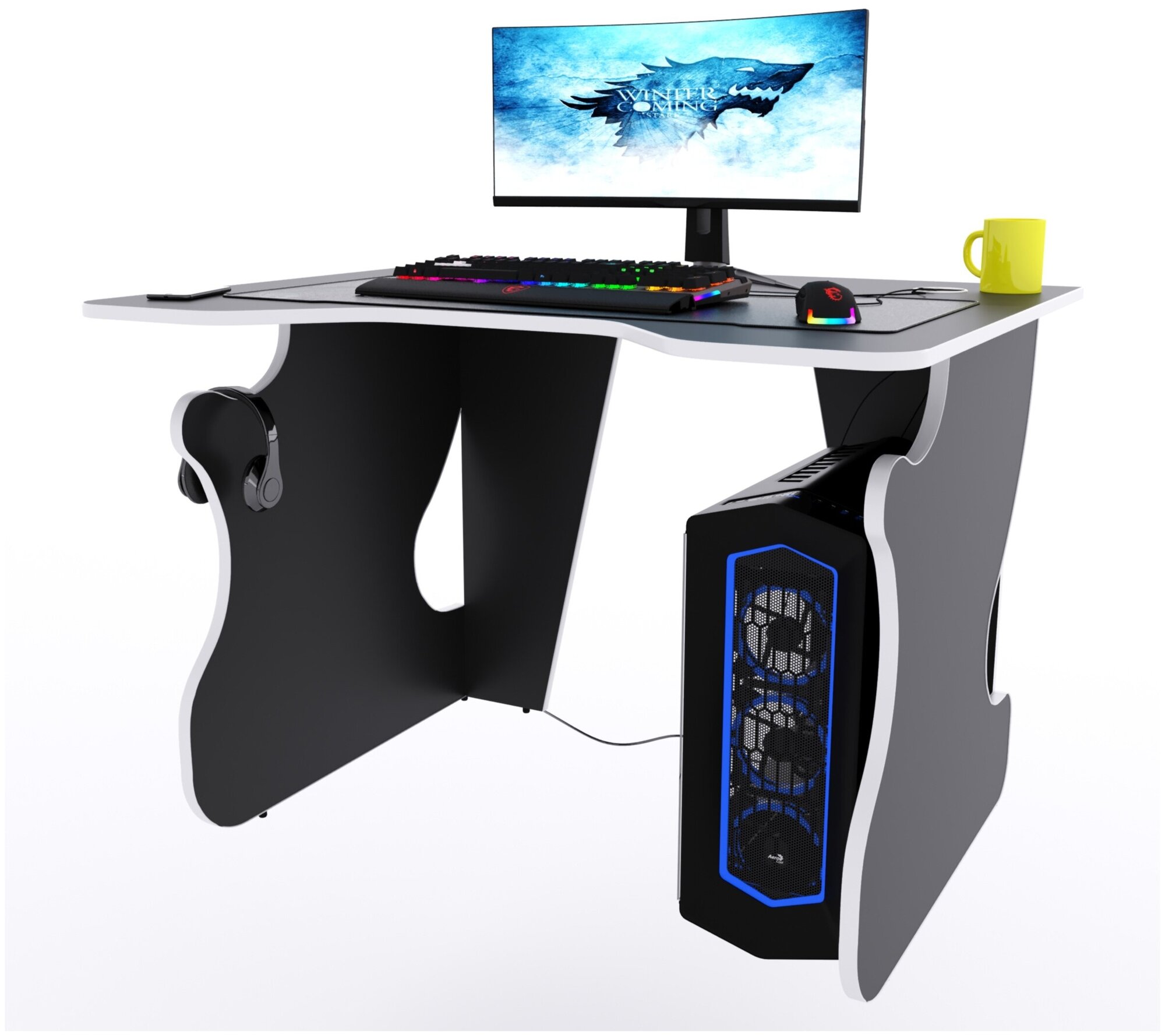 Игровой компьютерный стол "Даги", 100x80x75 см, чёрный с белой кромкой