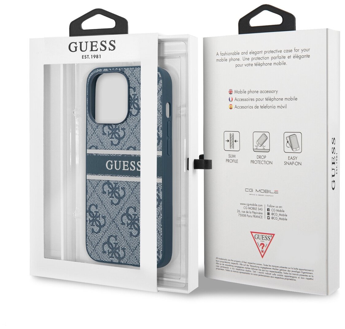 Guess для iPhone 13 Pro чехол PU 4G Stripe printed logo Hard Blue