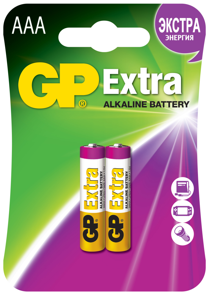 AAA Батарейка GP Extra Alkaline 24AX LR03, 2 шт.