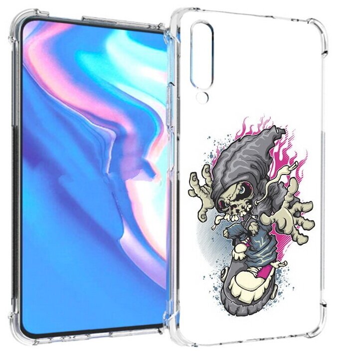 Чехол задняя-панель-накладка-бампер MyPads нарисованный скелет на скейт борде для Honor 9X Pro/Huawei Y9s/P Smart Pro 2019 противоударный