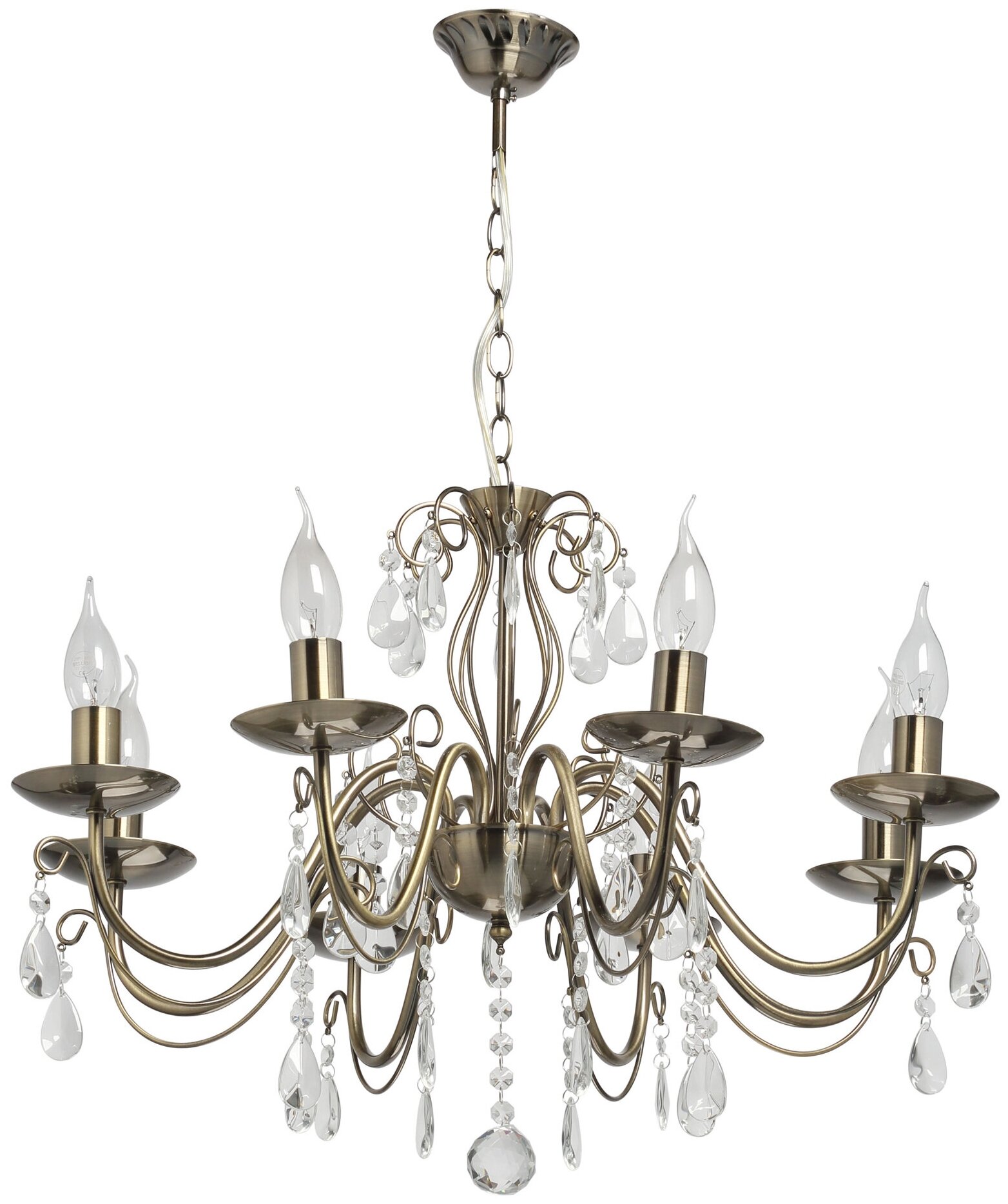 фото Люстра хрустальная подвесная Аврора 8 ламп 24 м² цвет бронза