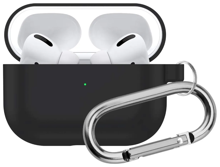 Чехол силиконовый для Airpods Pro/Pro 2, черный с карабином