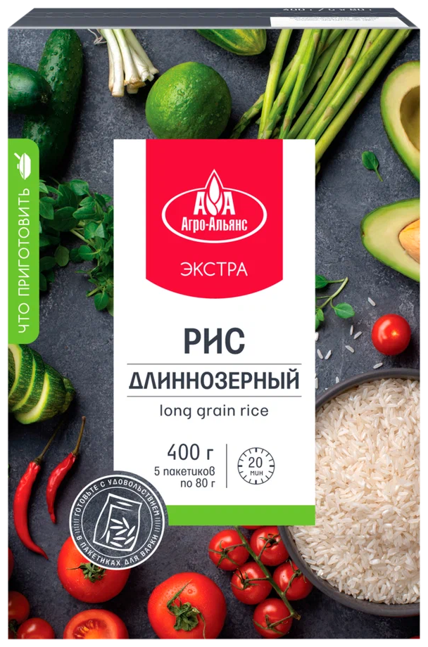 Рис длиннозерный "Агро-Альянс Экстра" в пакетиках для варки 400г (5*80г) - фотография № 1