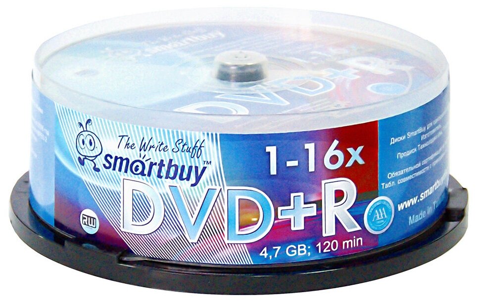 Диски Smartbuy DVD+R 1-16X, 120min, 4.7GB - 10 штук, 1 упаковка