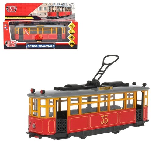 Модель Трамвай Ретро 17 см красная металл инерция (свет, звук) Технопарк TRAMMC1-17SL-RD