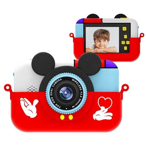 YuStore Детский фотоаппарат Mickey Mouse, с селфи объективом, красный