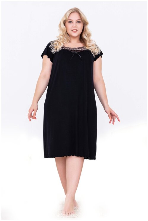 Сорочка Rozara удлиненная, короткий рукав, размер 60, черный