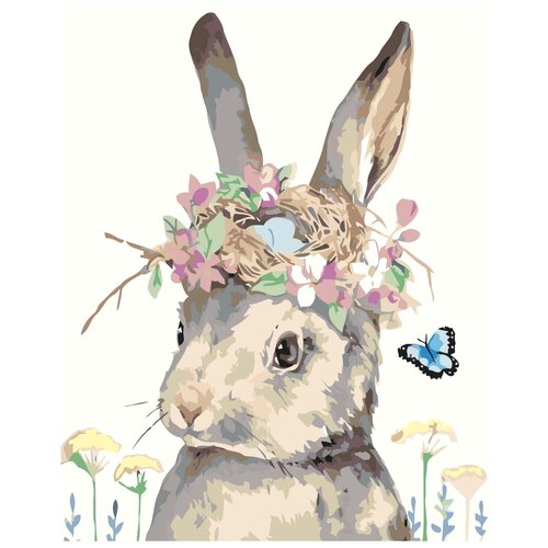 Кролик с цветами Раскраска картина по номерам на холсте
