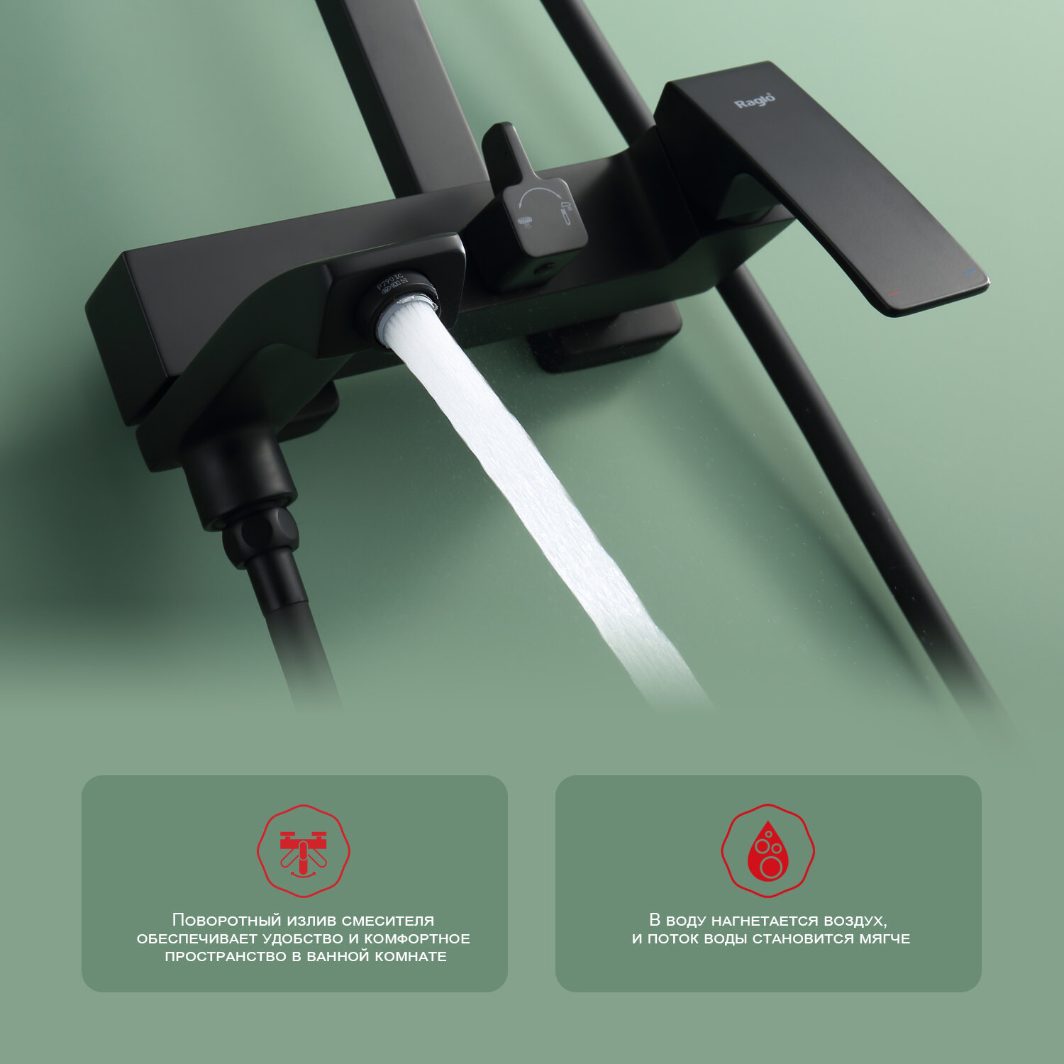 Душевая система с тропическим душем Raglo R01.24.06 латунь в черном цвете — фото 1