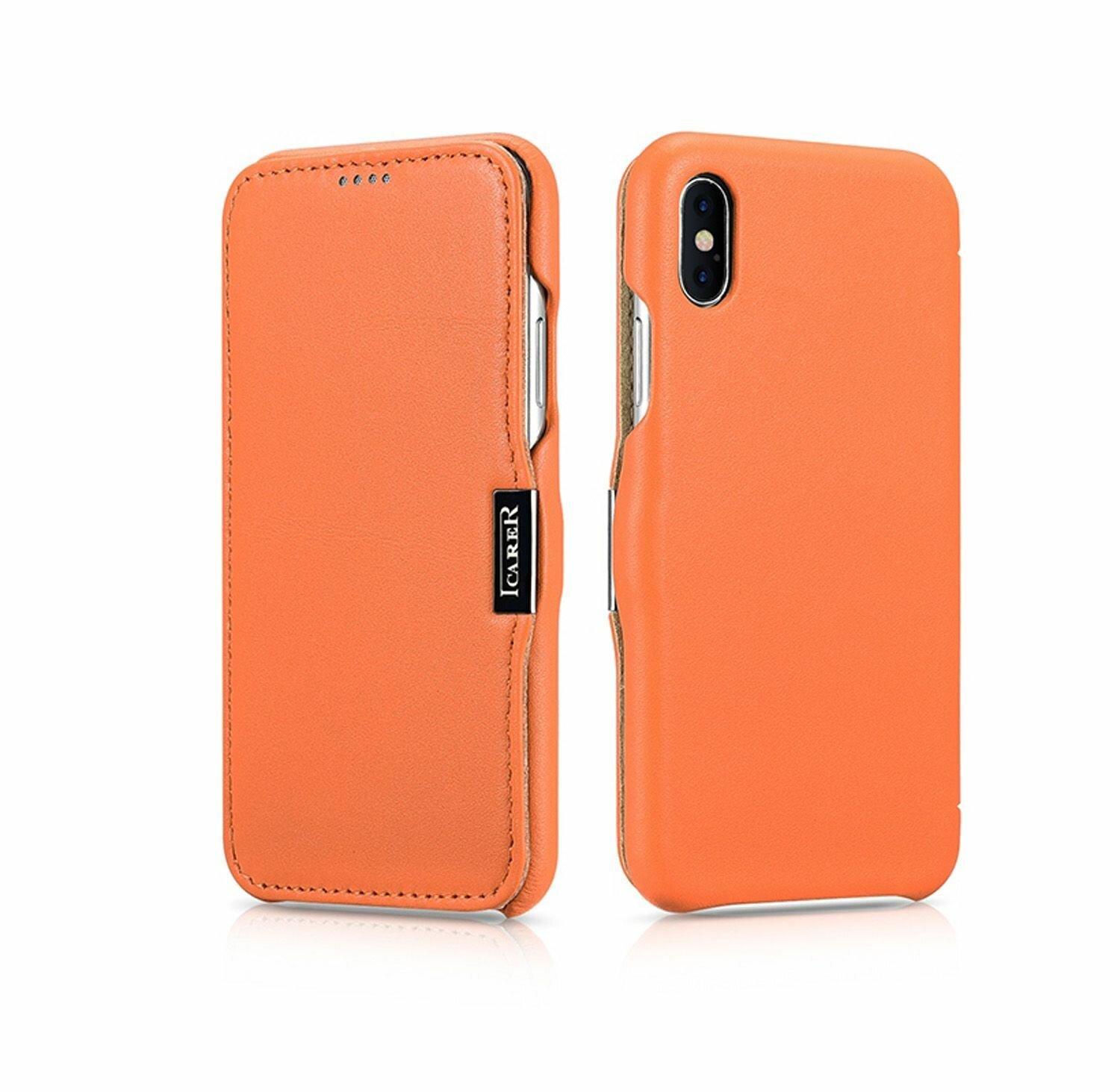 Кожаный чехол книжка iCarer Luxury Series для iPhone X/XS, оранжевый
