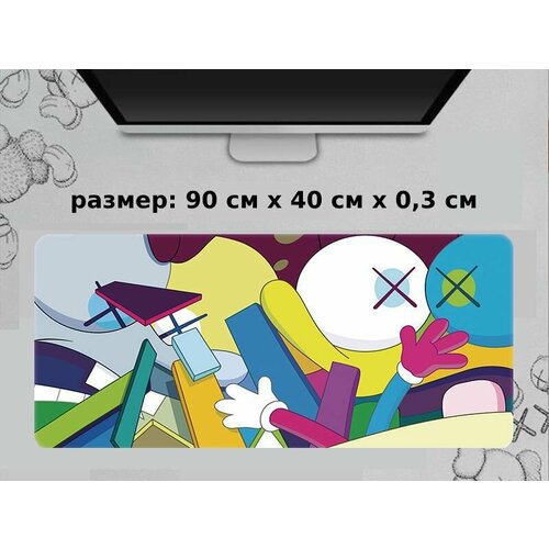 Коврик для мышки, компьютерный большой игровой, 90х40х0,3 см (Kaws разноцветный 3) фиолетовый, белый, голубой